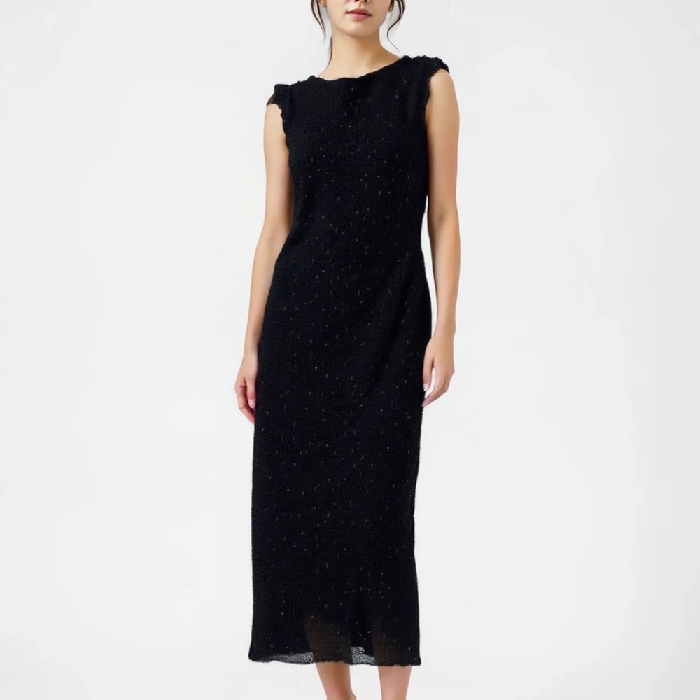 Used Black Sequin Lace Sleeveless Midi Dress – Elegant Cocktail/Evening Wear
